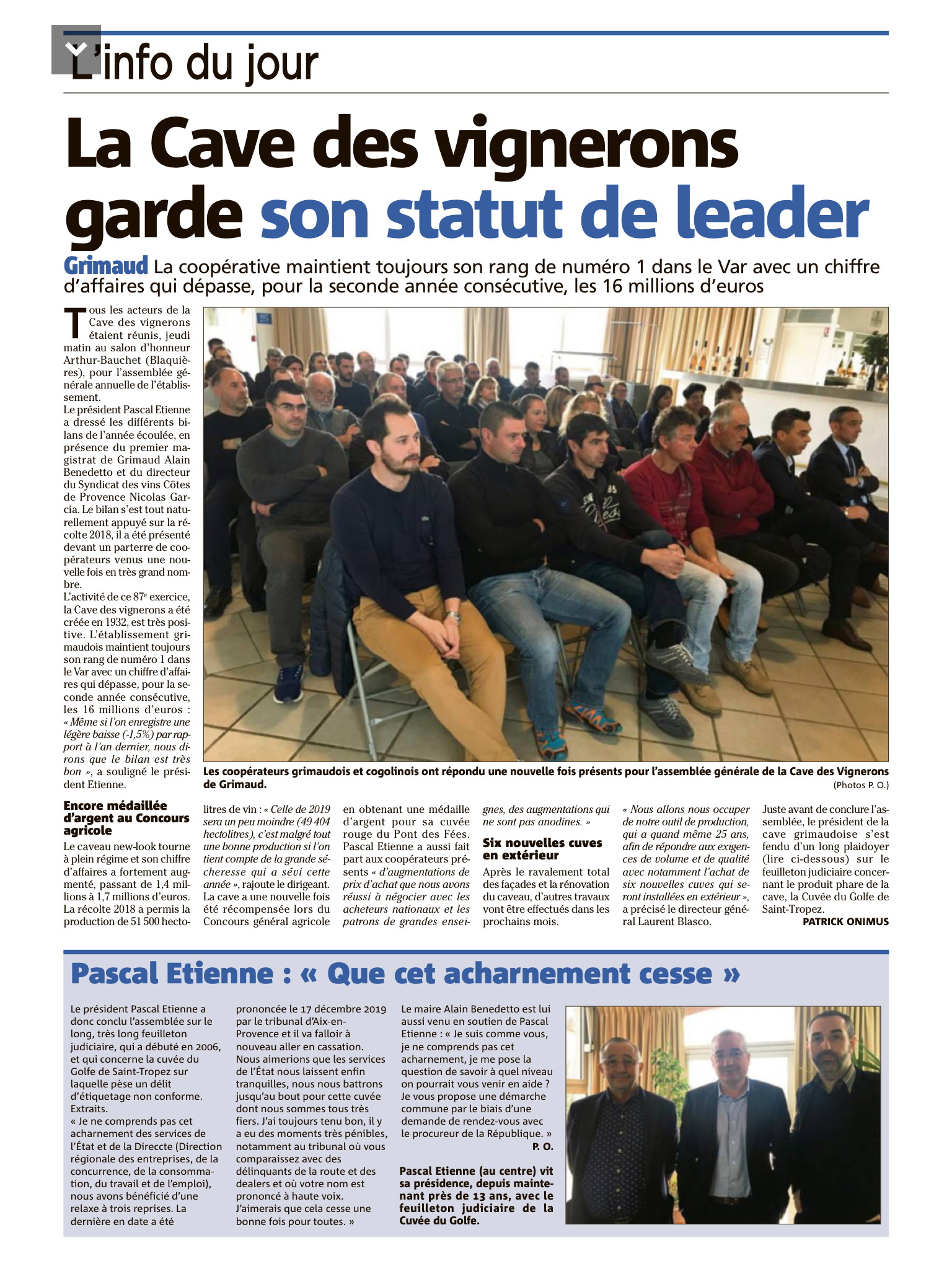 Article de presse du journal Var Matin, la Cave des Vignerons de Grimaud garde son statut de leader